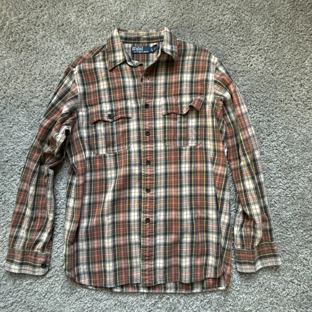 Polo Ralph Lauren Men's Long Sleeve Shirt Plaid SZ M Button Double Chest Pocket